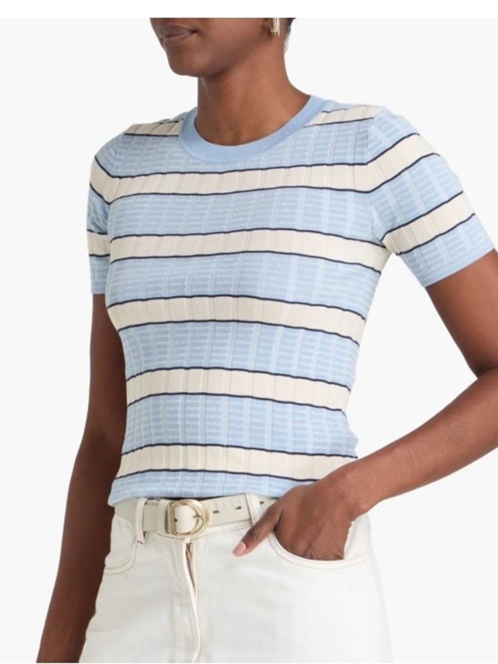 rag & bone Light Blue, Cream & Navy Striped Short Sleeve Tee XS